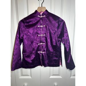 Vintage Reversible Purple & Pink Satin Jacquard Mandarin Collar Jacket